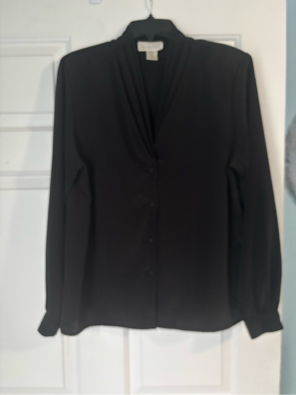 Classic Black Long-Sleeve Button Down Blouse